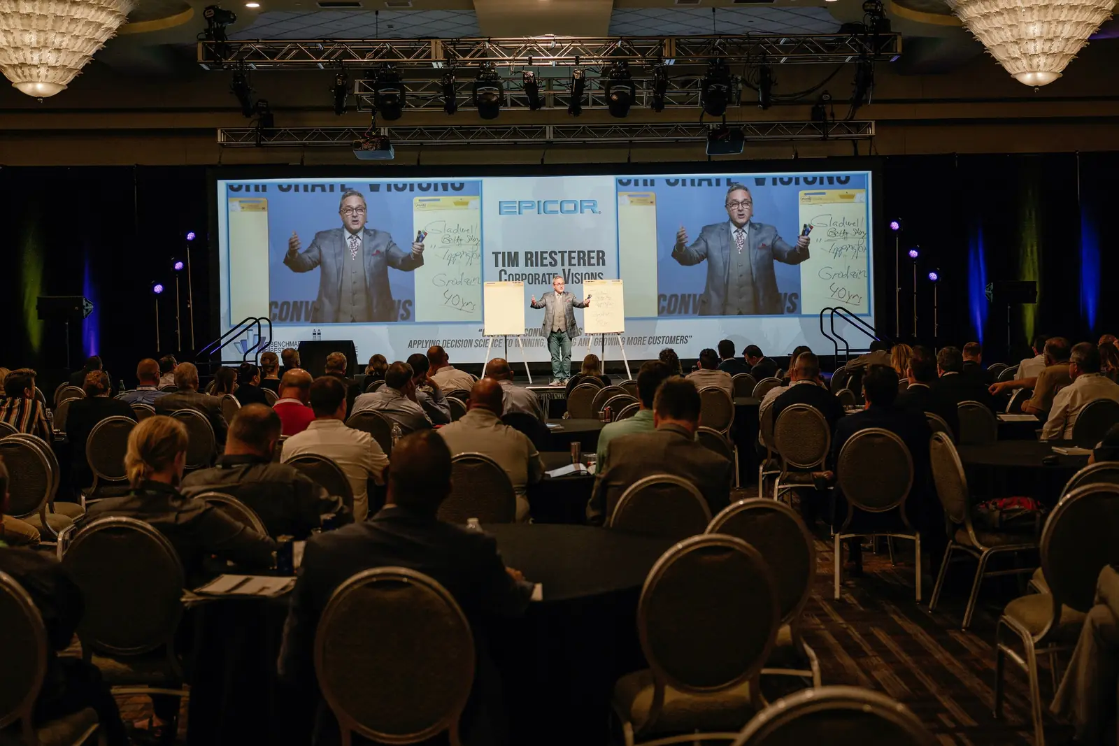 Hotel ballroom conference with IMAG screens and stage lighting