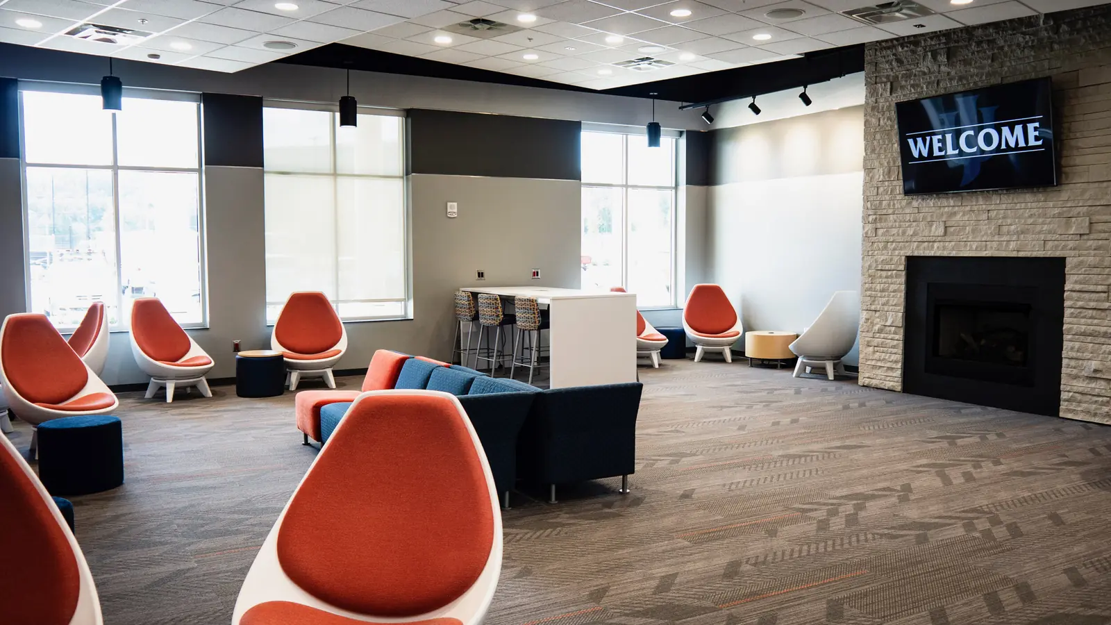 School commons with digital signage display