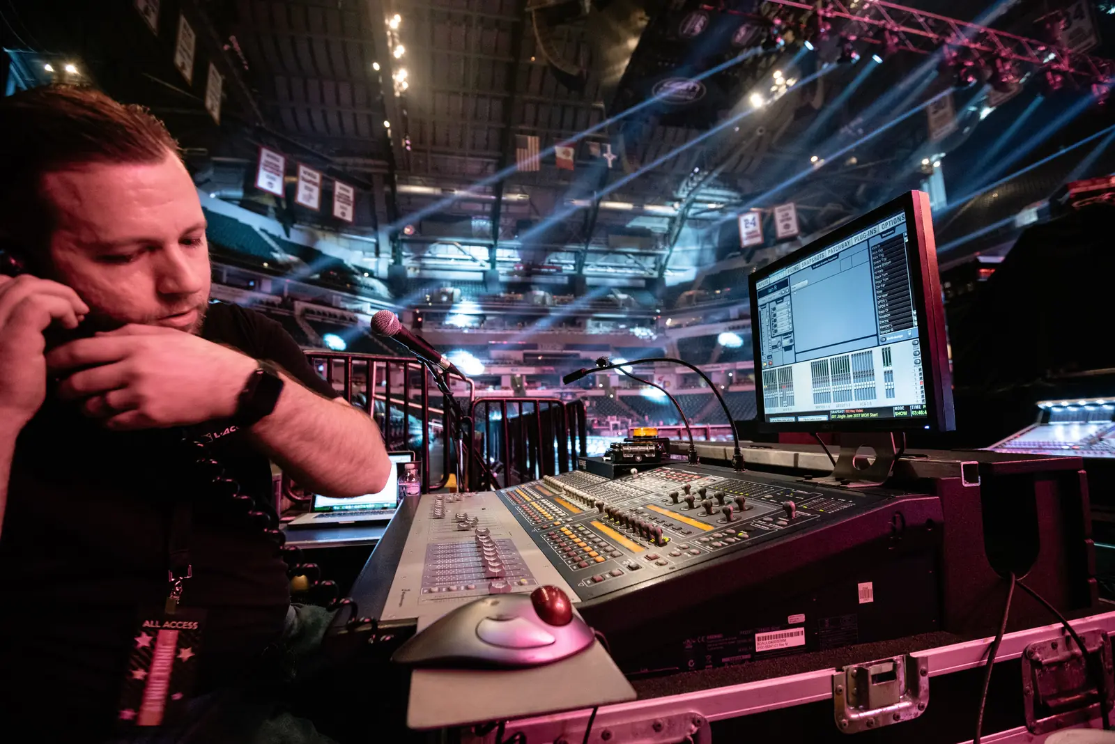 Sinewave engineer on comms at the front-of-house position