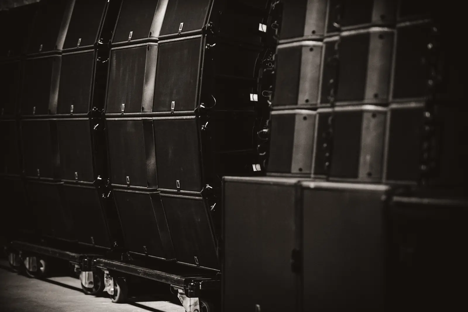 L-Acoustics line array cabinets on carts