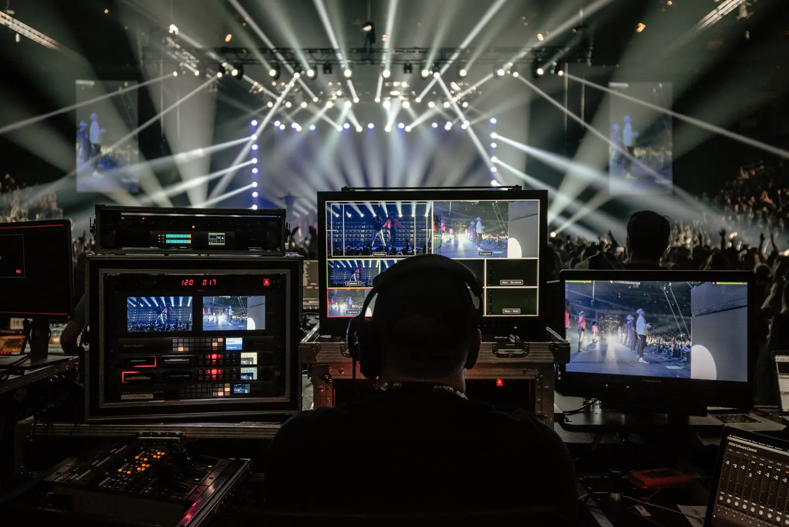 Video operator at a switching station during a live event
