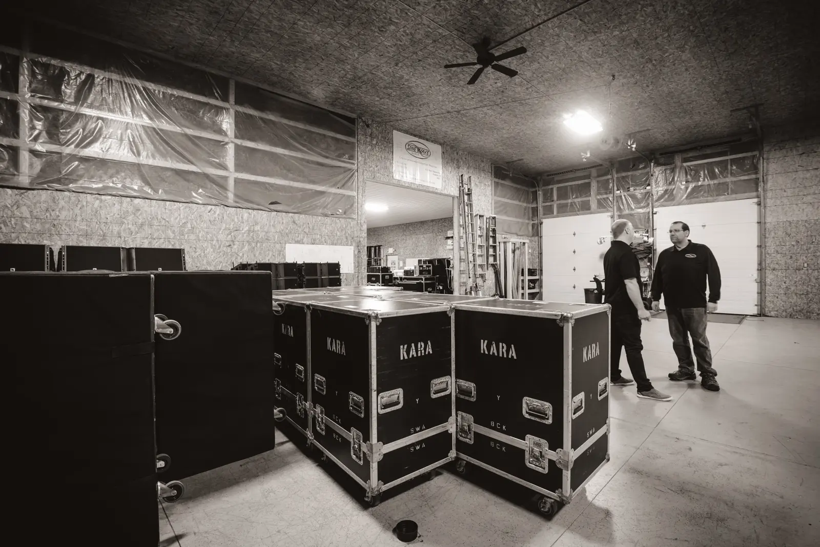 Sinewave warehouse with road cases ready to ship